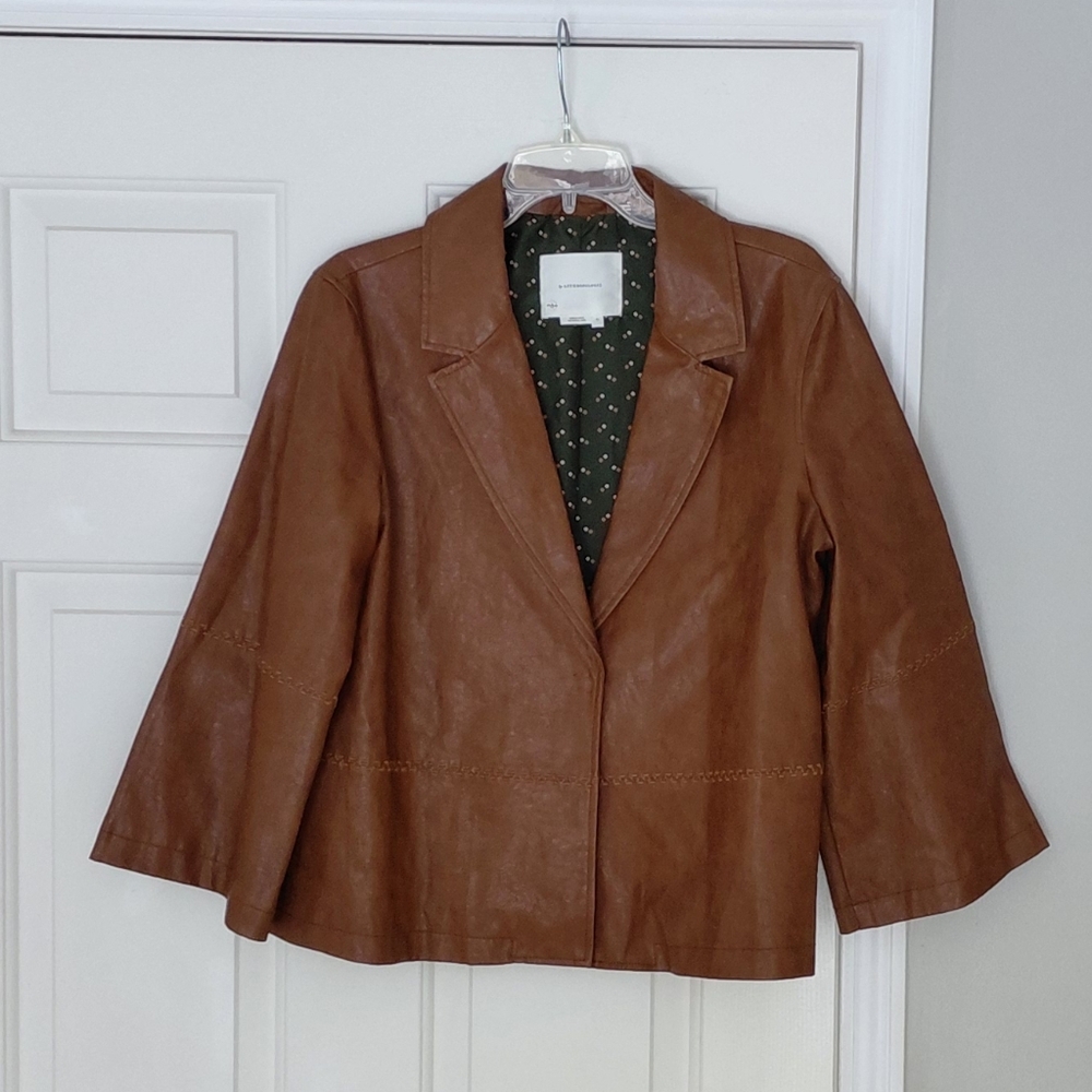 Anthropologie Leather Look Brown Western Lined Festival Coat Size Medium.
